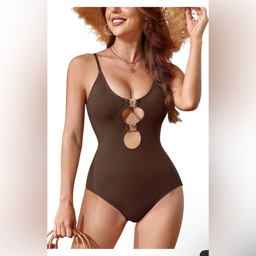 SHEKINI Brown Cutout One-Piece Swimsuit NWT XL